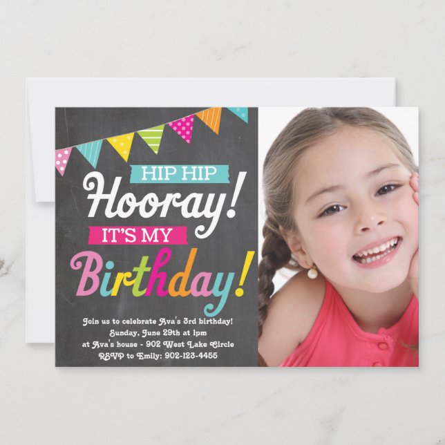 Hooray It's My Birthday (Photo Invitation) Invitation (Front)