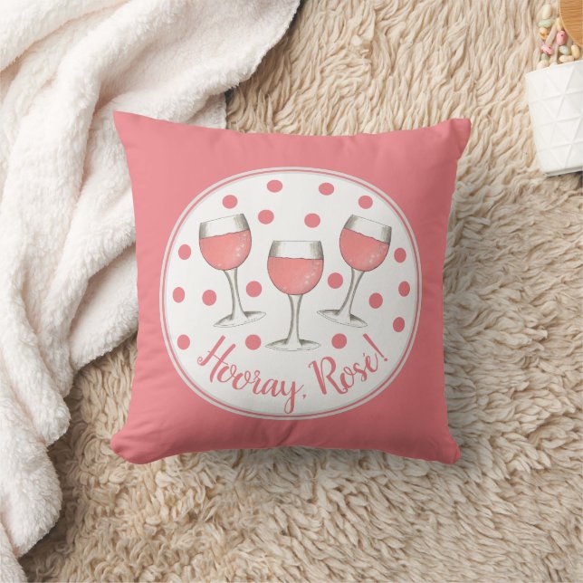 Hooray, Rosé! Blush Pink Rose Glass of Wine Winery Cushion (Blanket)