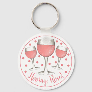 Hooray, Rosé! Blush Pink Rose Glass of Wine Winery Key Ring
