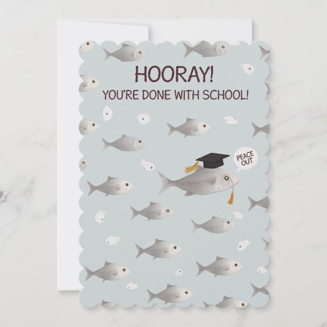 Hooray You're Done With School Funny Fish Graduate Holiday Card (Front)