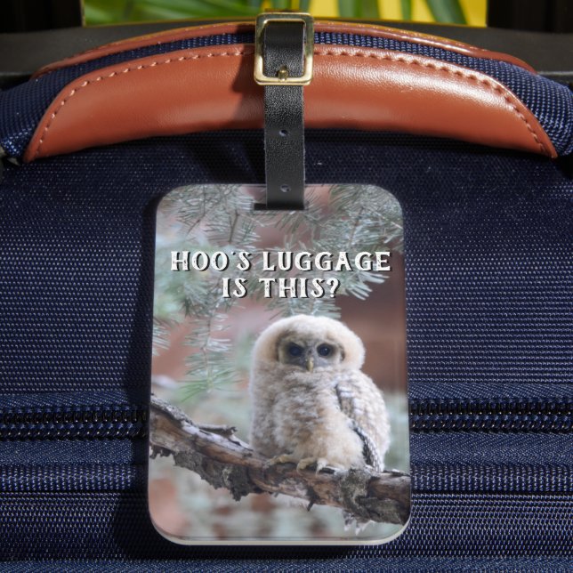 Hoo's Luggage? Mexican Spotted Owl Luggage Tag (Front Insitu 2)