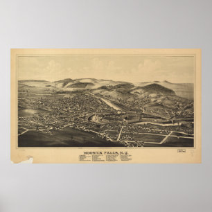 Hoosick Falls New York 1889 Antique Panoramic Map Poster