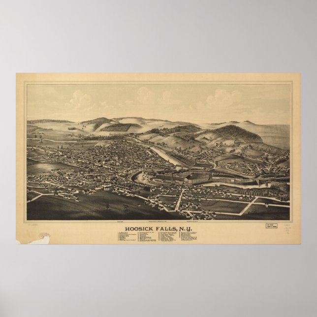 Hoosick Falls New York 1889 Antique Panoramic Map Poster (Front)