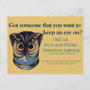 Hoot and Hollar Detective Agency Postcard