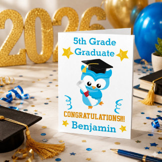 Hoot Hooray  5th Grade Graduation Owl Card