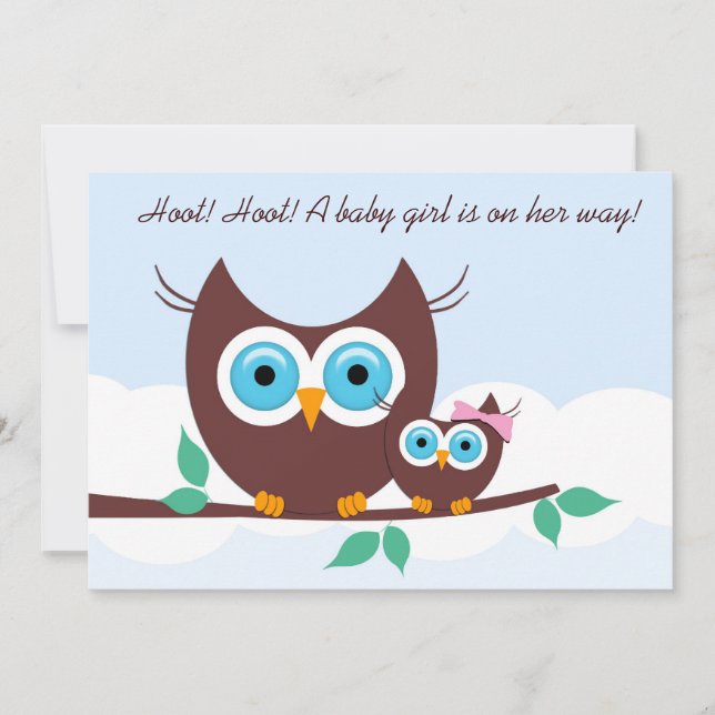 Hoot! Hoot! A baby girl is on her way! Invitation (Front)
