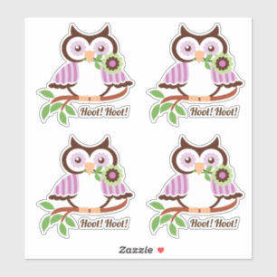 Hoot Hoot! Set of four cute spring owls floral