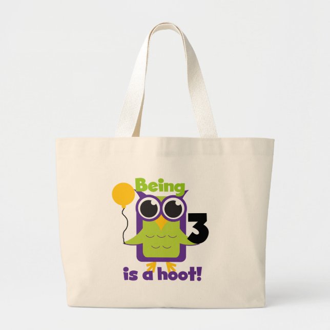Hoot Owl 3rd Birthday T-shirts and Gifts Large Tote Bag (Front)