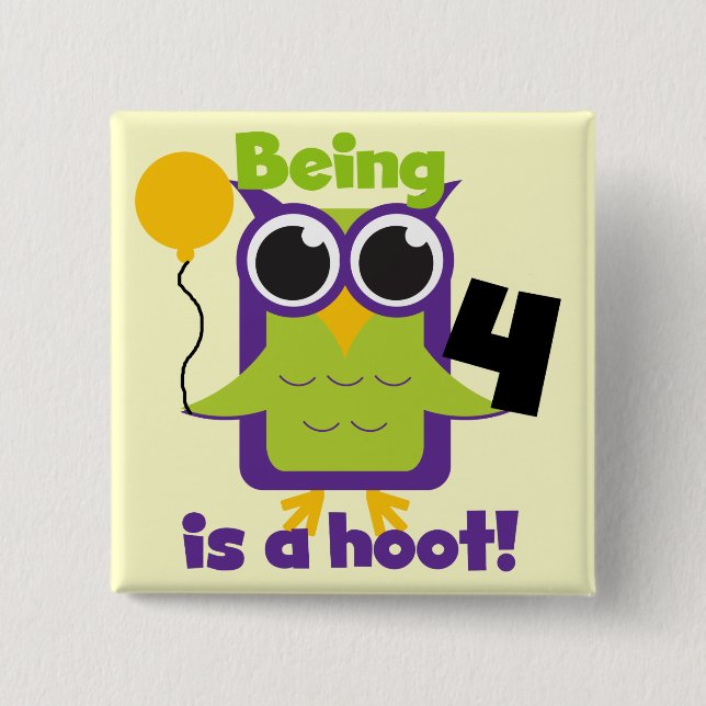 Hoot Owl 4th Birthday T-shirts and Gifts 15 Cm Square Badge (Front)