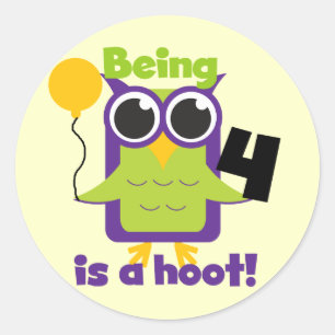 Hoot Owl 4th Birthday T-shirts and Gifts Classic Round Sticker