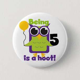 Hoot Owl 5th Birthday T-shirts and Gifts 6 Cm Round Badge