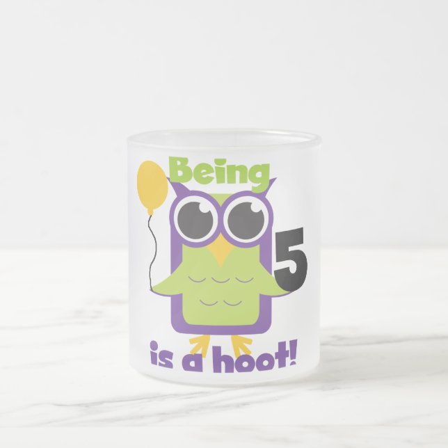Hoot Owl 5th Birthday T-shirts and Gifts Frosted Glass Coffee Mug (Center)
