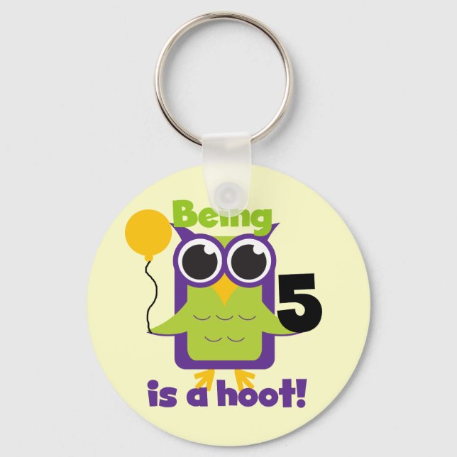 Hoot Owl 5th Birthday T-shirts and Gifts Key Ring (Front)