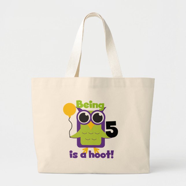 Hoot Owl 5th Birthday T-shirts and Gifts Large Tote Bag (Front)