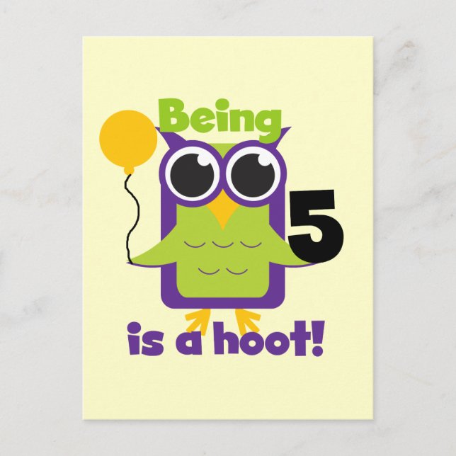 Hoot Owl 5th Birthday T-shirts and Gifts Postcard (Front)