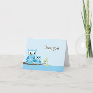 Hoot Owl Blue Folded Thank you note card