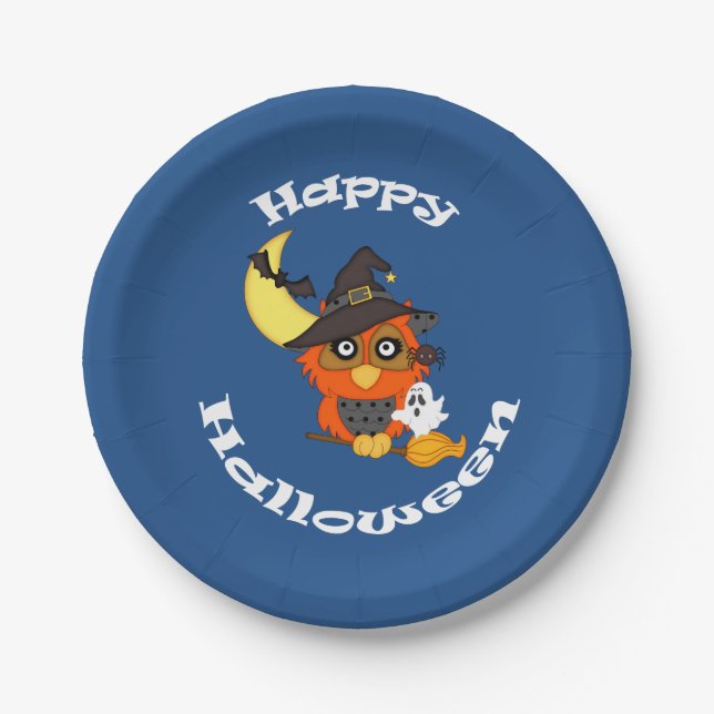 Hoot Owl Halloween Paper Plate (Front)