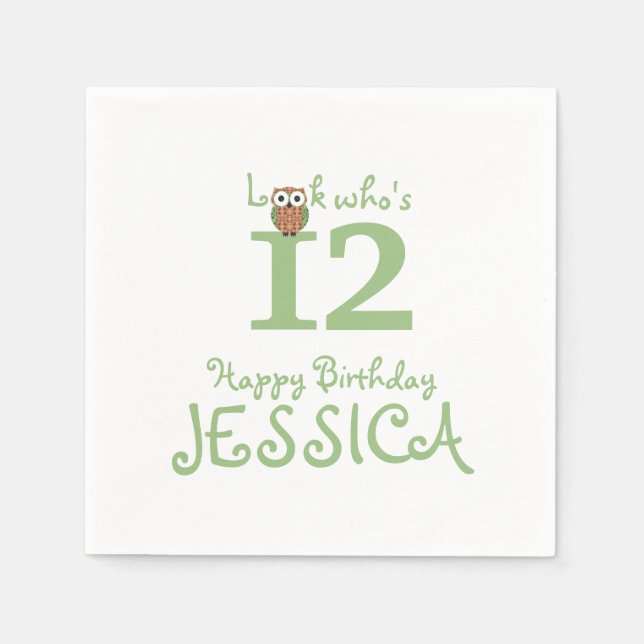 Hoot Owl Happy Birthday Napkin (Front)