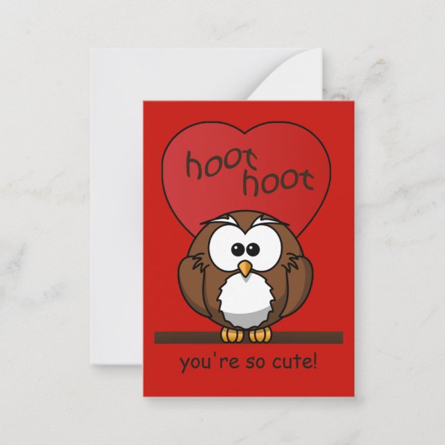 Hoot Owl Valentine Red Heart Kids Pack Card (Front)