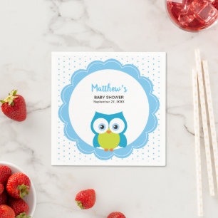 Hoot Owl Woodland Animal Baby Boy Blue Napkin