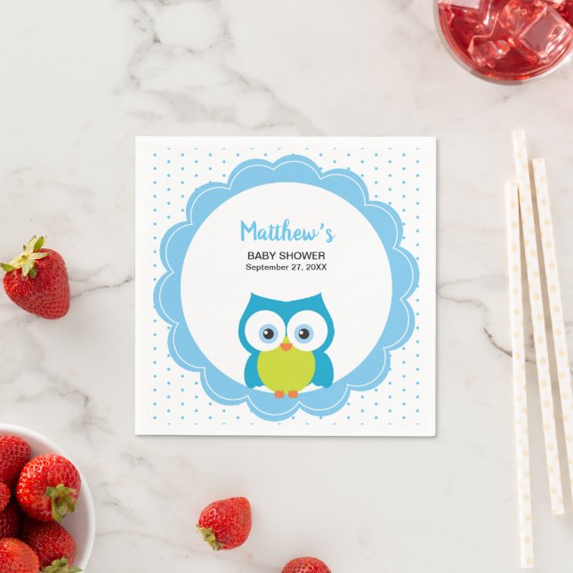 Hoot Owl Woodland Animal Baby Boy Blue Napkin (Insitu)