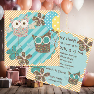 Hoot Owls Customised Birthday Invitation