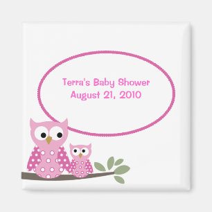 Hoot Owls PINK Baby Shower Favour Magnet