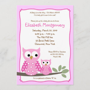 HOOT OWLS PINK Girl Baby Shower 5x7 Invitation