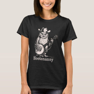 Hootenanny Owl Playing Banjo Guitar Cowboy Hat Vin T-Shirt