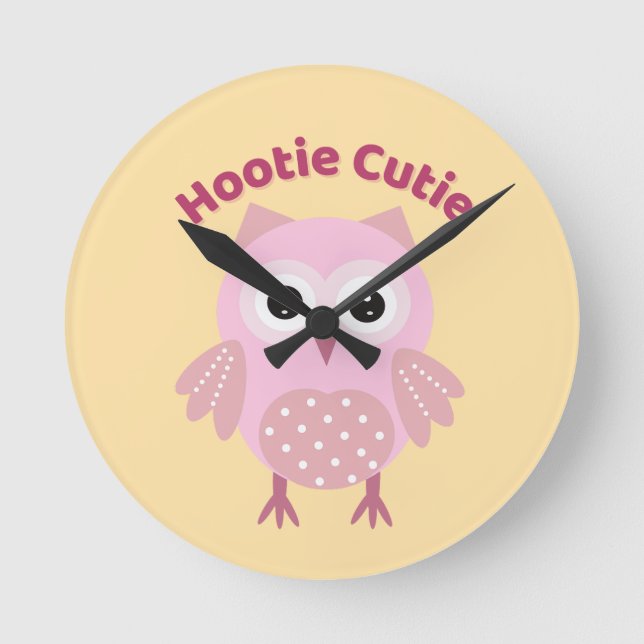Hootie Cutie Pink Owl Wall Clock (Front)