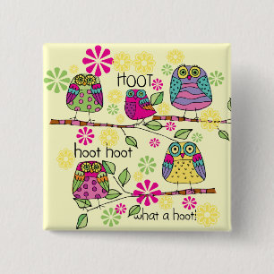 Hootie Owl 15 Cm Square Badge