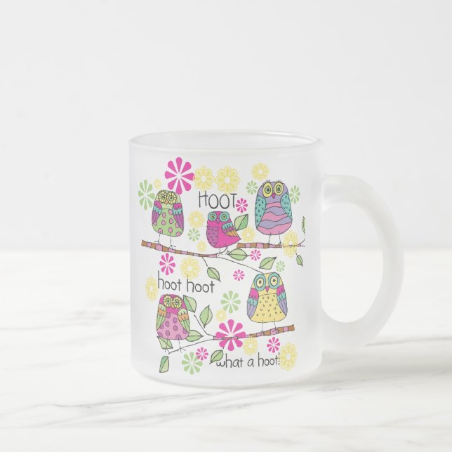 Hootie Owls Frosted Glass Coffee Mug (Right)