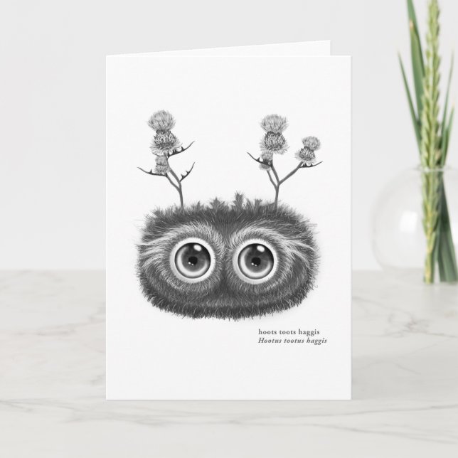 Hoots Toots Haggis. Latin Thank You Card (Front)