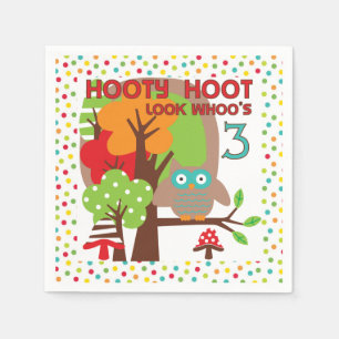 Hooty Hoot Owl 3rd Birthday Paper Napkins