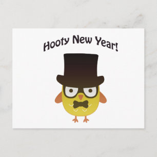 Hooty New year! Hipster owl Holiday Postcard