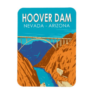 Hoover Dam Arizona Nevada Illustration Travel Art Magnet