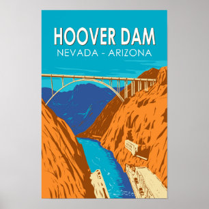 Hoover Dam Arizona Nevada Illustration Travel Art Poster