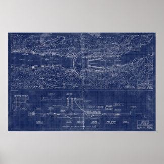 Hoover Dam Blueprint-Style Schematic Poster