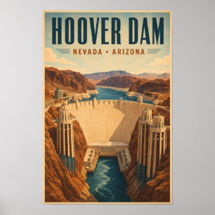 Hoover Dam Power Plant Illustration Travel Art Poster