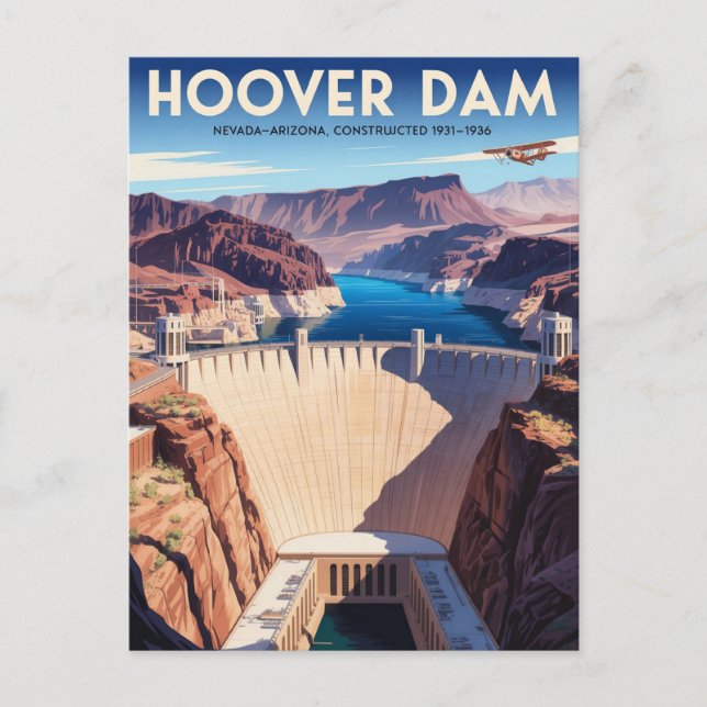 Hoover Dam Vintage Travel Poster Postcard (Front)