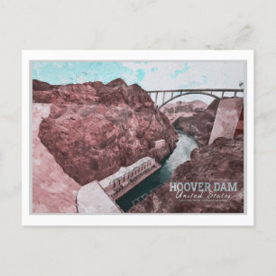 HOOVER DAM WATERCOLOR - NEVADA - ARIZONA POSTCARD