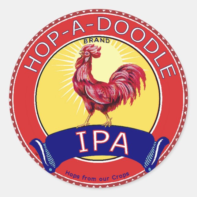 Hop a Doodle IPA Beer Classic Round Sticker (Front)