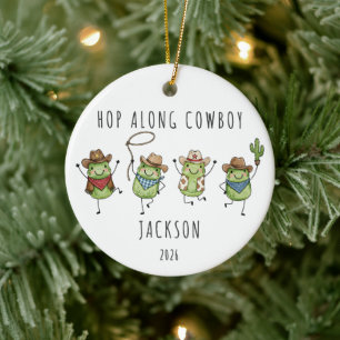 Hop Along Cowboy Personalised Frog Ceramic Tree Decoration