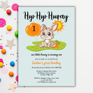 Hop Hop Hooray Cute Some Bunny 1st birthday  Invitation