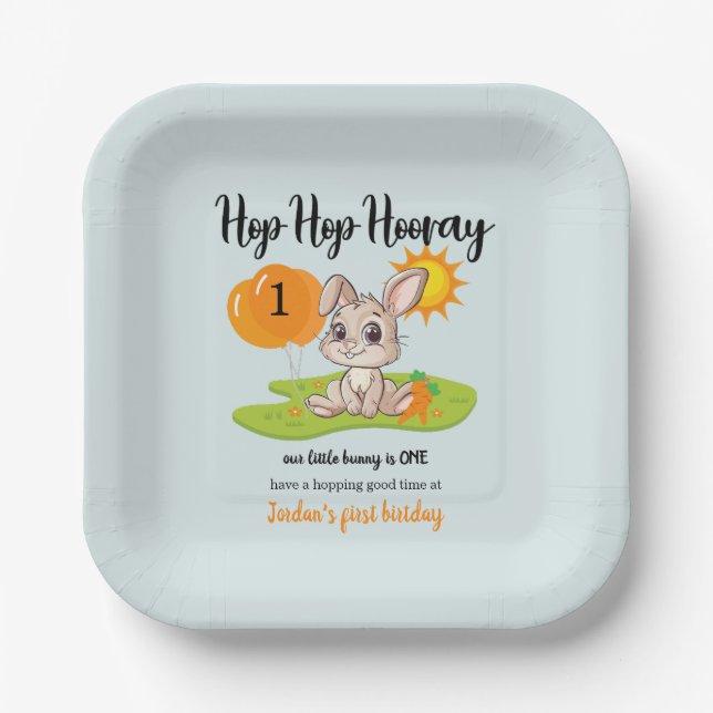 Hop Hop Hooray Cute Some Bunny 1st birthday  Paper Plate (Front)