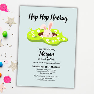 Hop Hop Hooray Some Bunny Rabbit Hole 1st Birthday Invitation
