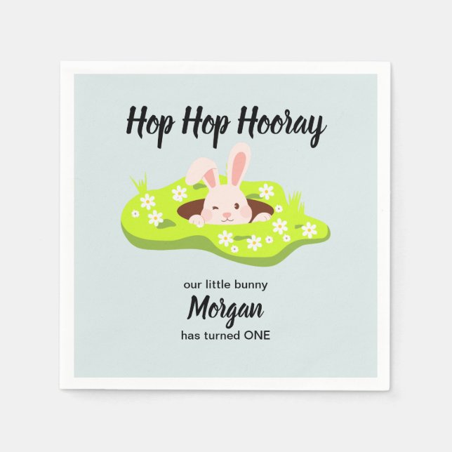 Hop Hop Hooray Some Bunny Rabbit Hole 1st Birthday Napkin (Front)
