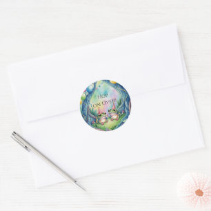 Hop On Over Birthday Party Classic Round Sticker