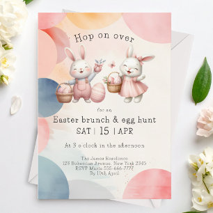 Hop on over, bunny easter brunch & egg hunt invitation