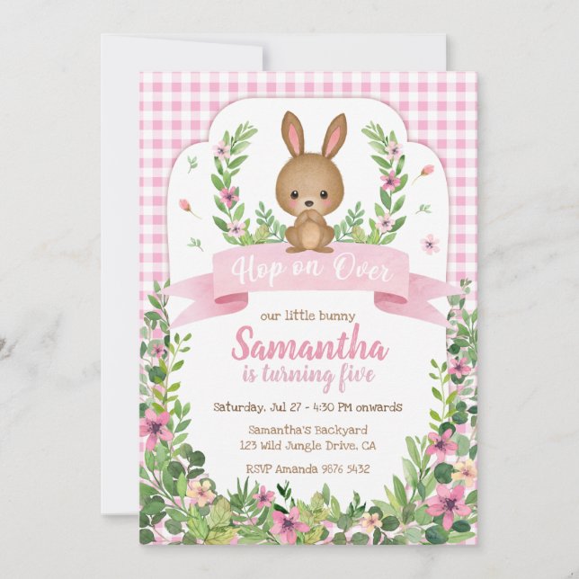 Hop on Over | Cute Bunny Birthday Invitation (Front)
